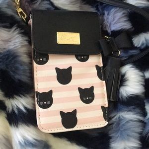 Luv Betsey Pink Black Kitty Crossbody Purse